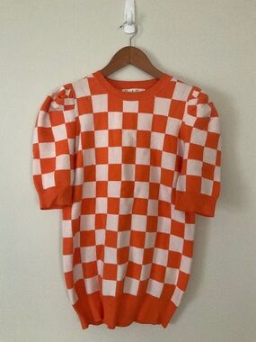 Checkerboard Puff Sleeve Sweater